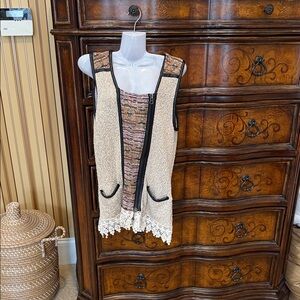BKE Beige and Black Vest with Lace Detail